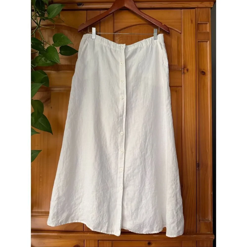 Autograph New York White Linen Button-Front Midi Skirt Size 12 - Picture 5 of 12